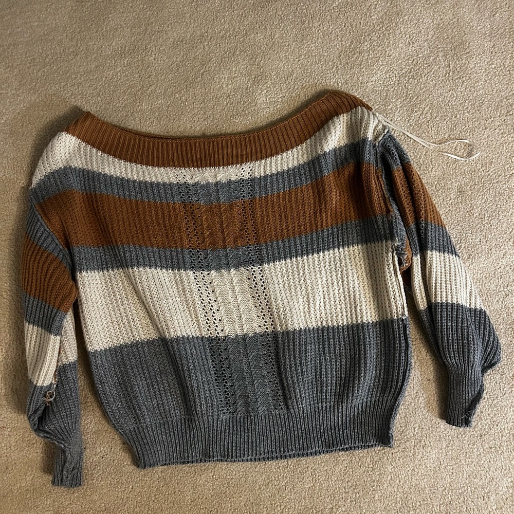 Striped Brown, Gray, and Cream Sweater